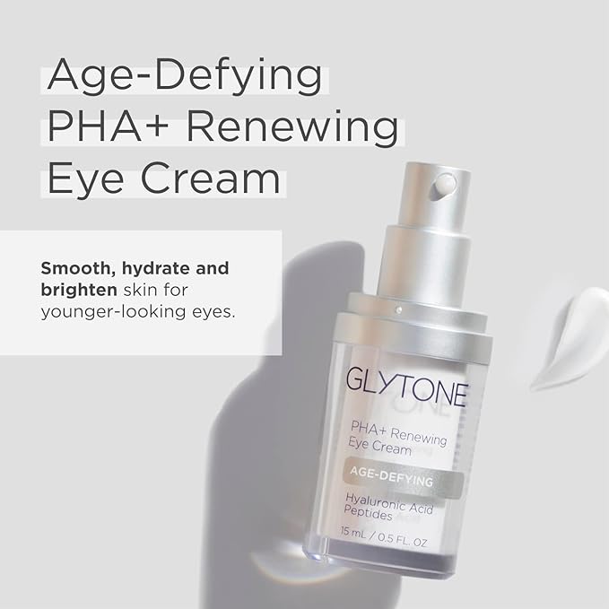 Glytone Age-Defying PHA+ Renewing Eye Cream for Wrinkles| Anti aging Under Eye Cream with Hyaluronic Acid Peptides| Targets Puffiness, Bags, Wrinkles & Dark Circles| Brightening Moisturizer| 0.5 Fl oz