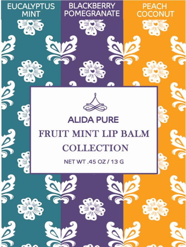 Fruit Mint Lip Balm Collection, Vegan Lip Balm Set, Bees Wax Free, Coconut Oil Free, Avocado Oil, Organic Jojoba Oil, Vitamin E, Natural Moisturizer For Dry Cracked Lips, 3 Tube Set