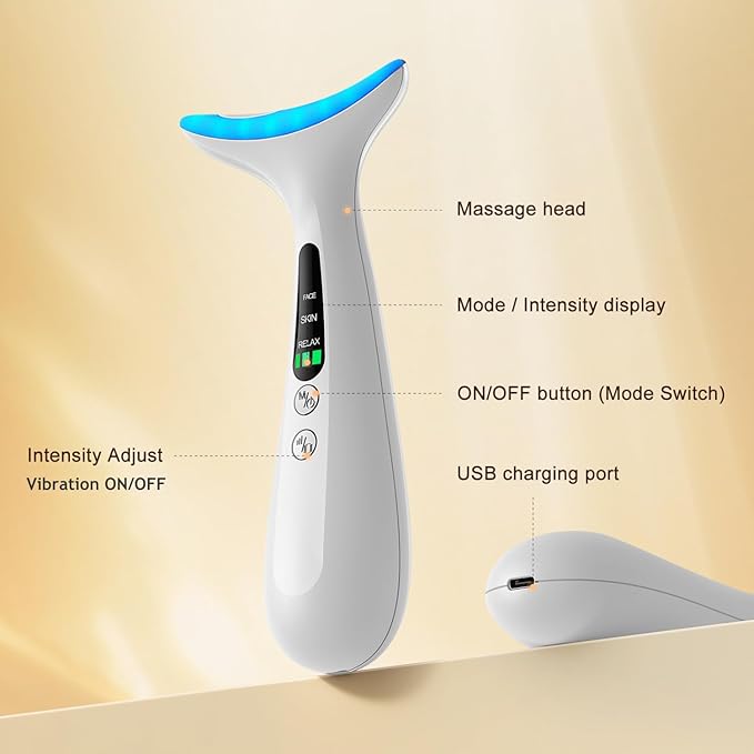 Facial and Neck Massager for Face, Neck - Skin Lifting & Firming - Wrinkle & Dark Circle Reducer - at Home Skin Care Face Sculpting Tool and Neck Massager-White