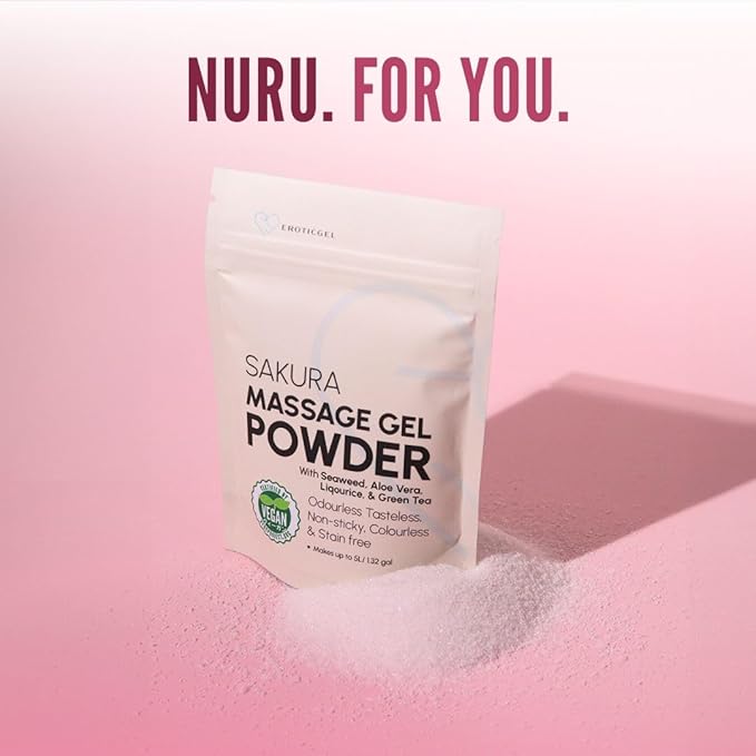 Japanese Nuru Massage Gel Powder 50g - Sakura Edition | Resealable Sachet | Aloe Vera, Seaweed, Liquorice, & Green Tea | Made in Japan | Odorless, Tasteless, Stain-Free | Makes Up to 1.32 Gal of Gel