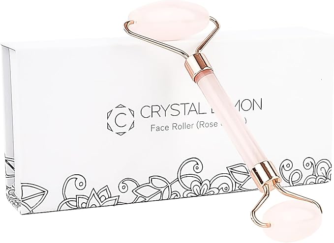 Natural Jade Roller for Face - Aging Wrinkles, Puffiness Facial Skin Massager Treatment Therapy - Premium Jade Stone, by Crystal Lemon (Rose Quartz)