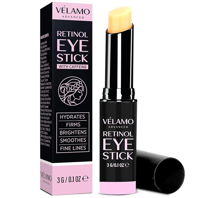 VELAMO ADVANCED Retinol Eye Stick: Retinol Eye Cream for Dark Circles and Puffiness with 1% Bakuchiol and Caffeine - Visibly Reduces Fine Lines Wrinkles Under Eye Bags with Upgraded Formula 0.1 OZ/3g