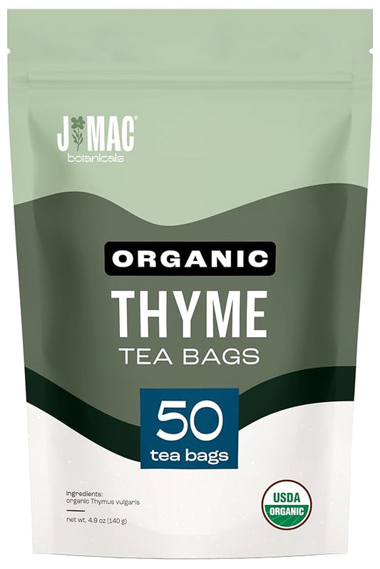 J Mac Botanicals, Certified Organic Thyme Leaf Tea (50 Count) - Certified by Organic Certifiers, Inc. - Quality Tea From Nile Valley, Egypt, Packaged in the USA