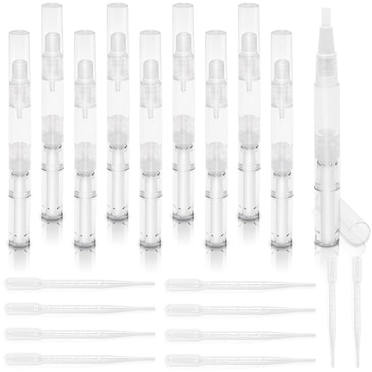 10 Pack 3ml Nail Oil Pen Refillable Transparent Twist Pens, Cuticle Oil Brush for Nails, Empty Nail Oil Pen with Brush Tip, Cuticle Oil Container (10)