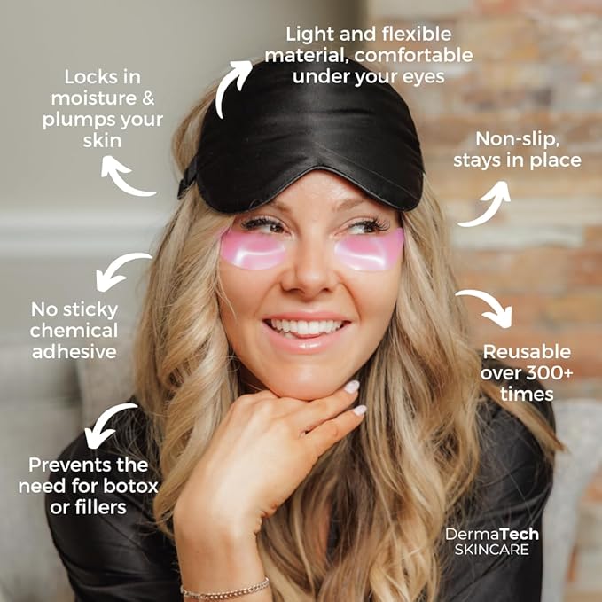 Pink Reusable Under Eye Patches Eco-Friendly Wrinkle Patches with Tin Case | 100% Silicone Reusable Facial Patches | For Puffy Eyes, Dark Circles, Reducing Wrinkles (Pink)