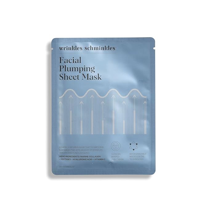 Wrinkles Schminkles Facial Plumping Sheet Masks with Collagen, Peptides, Vitamin B3 & Hyaluronic Acid, 5 Sheet Masks