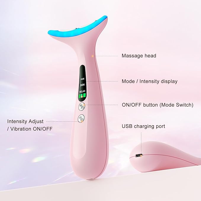 Facial and Neck Massager for Face, Neck - Skin Lifting & Firming - Wrinkle & Dark Circle Reducer - at Home Skin Care Face Sculpting Tool and Neck Massager-Pale Pink