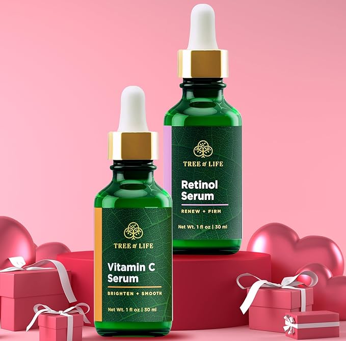 Tree of Life Beauty Facial Skin Care Set, Brightening, Firming, Hydrating, Dry Face, Dermatologist Tested - Vitamin C Serum (Brightens) + Retinol Serum (Smooths) - Skin Care Kit, 2 count of 1 Fl Oz