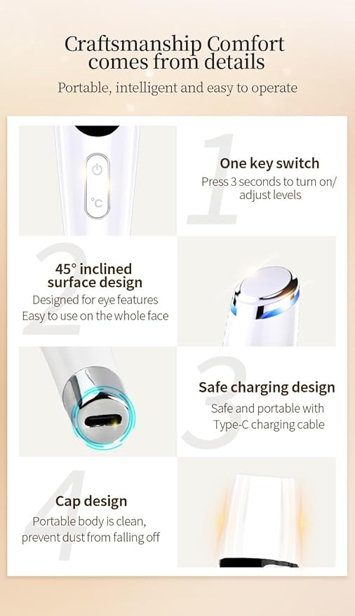 Eye Massage Wand,Vibration and Warm,Reducing Fine Lines, Dark Circles, Eye Bags Eyes Puffiness