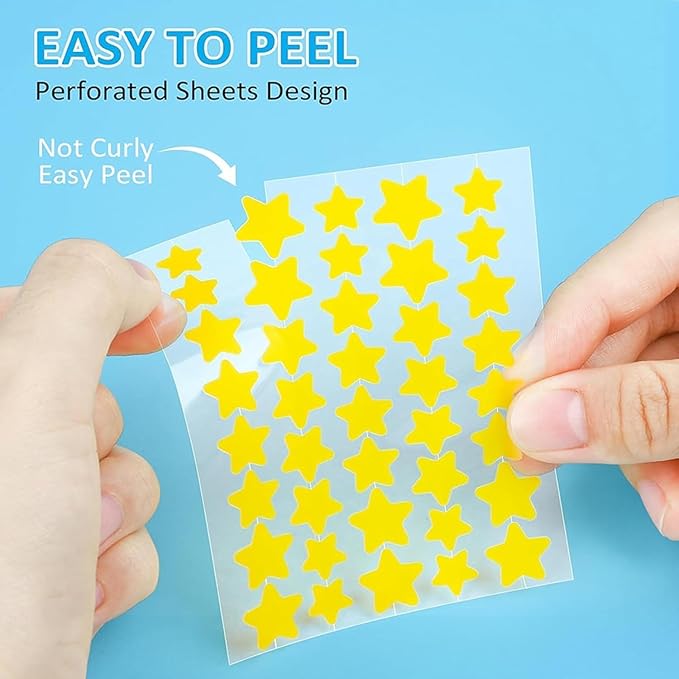 10 Sheets/Pack (400 Capsules) Pimple Patches for Face,Hydrocolloid Acne Patches Star Pimple Patches for Healing,Cute Star Face Stickers Zit Patch,Pore Cleansing Strips,Treatments and Masks (Yellow)