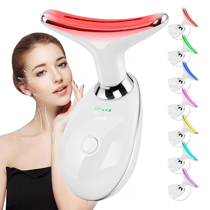 Face and Neck Massager Tool, 7 Colors LED Womens Skin Care Facial Massager for Skin Rejuvenation, Lifting, Toning, Glow Boost