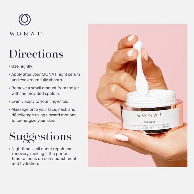 Monat Night Haven Crème – Intensive Hydrating Moisturizer for Face – Nighttime Repair Cream for Plump & Youthful Skin – Anti Aging Night Cream – Natural Night Cream with Shea Butter & Avocado Oil