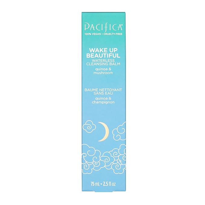 Pacifica Wake Up Beautiful Cleansing Balm & Makeup Remover - 2-in-1 Waterless Face Cleanser for Dry & Sensitive Skin, Hydrating No-Rinse Balm Dissolves Stubborn Makeup, 2.5oz