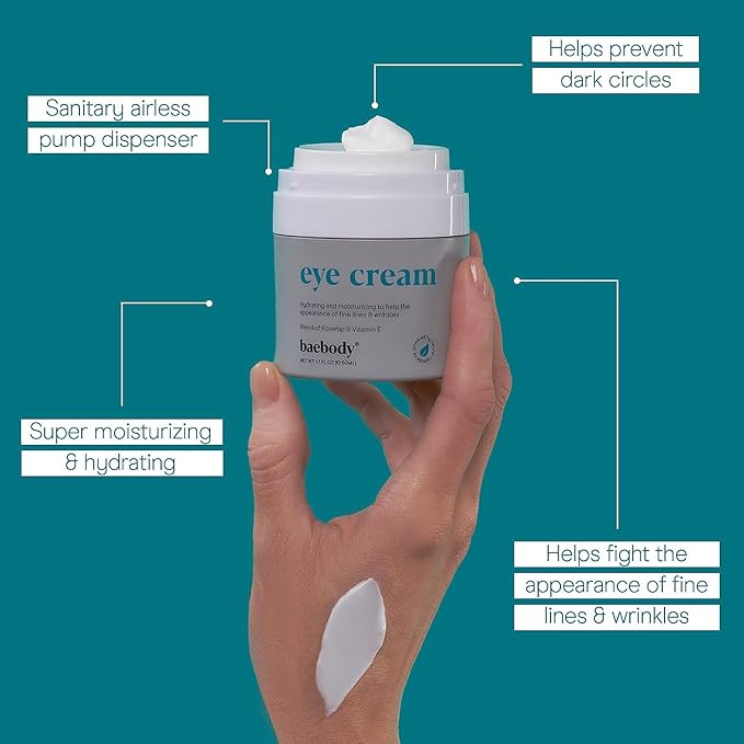 Baebody Made in USA Eye Cream - Anti Aging and Moisturizing Eye Cream for Dark Circles and Wrinkles - With Rosehip and Vitamin E (1.7 fl oz/50 ml)