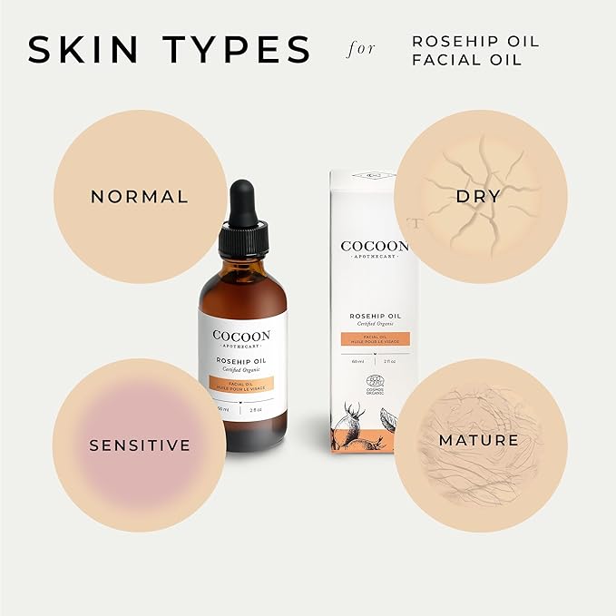 Rosehip Oil 2 fl oz - 100% Pure Facial & Rosehip Oil For Face, Ecocert Cosmos Organic, Nourish + Calm, Hydrate, Smooth Dry Irritated Skin, Rich in Antioxidants