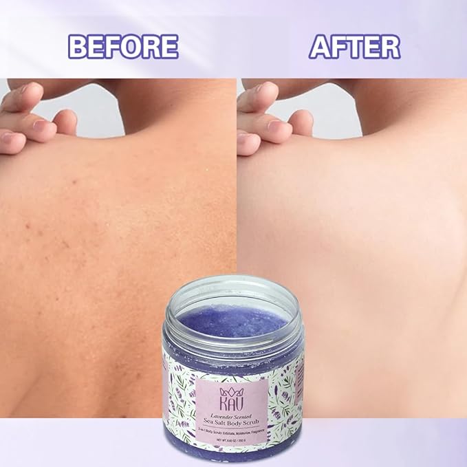KAV Salt Body Scrub - Natural Exfoliating Salt Scrub for Body and Face, Helps with Moisturizing Skin, Dead Cell Removal, Rejuvenation and Relaxation, 4 Scents (Lavender)