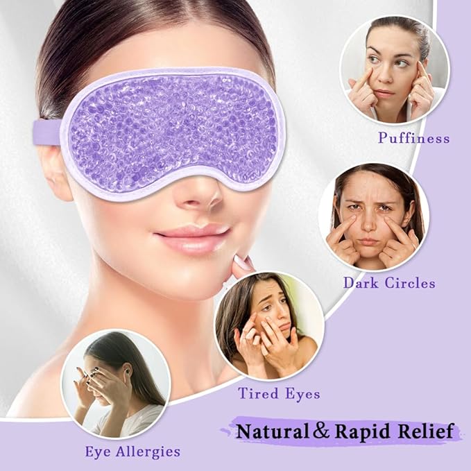 Cooling Eye Mask and Silky Sleep Mask 4 Packs for Man Women for Sleeping Frozen Ice Eye Mask Cold Warm Compress Dark Circles Puffiness Dry Eyes Gifting