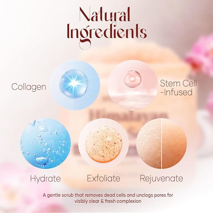 Himalayan Salt Body Scrub 12 oz each Twin Pack - with Collagen and Stem Cells - Exfoliating Salt Scrub for Cellulite - Deep Cleansing for Acne, Scars, Wrinkles - Moisturizes Skin