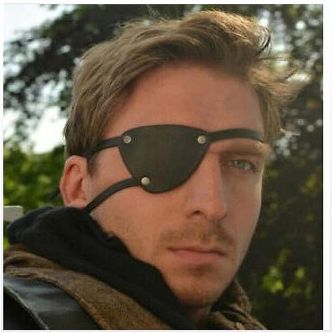 1 Pair Retro Single Eye Patch - Black Eye Patches - PU Leather Pirate Eye Patch Cover Adjustable Medieval Steampunk Blindfold for Adults Role Play Costume Accessories