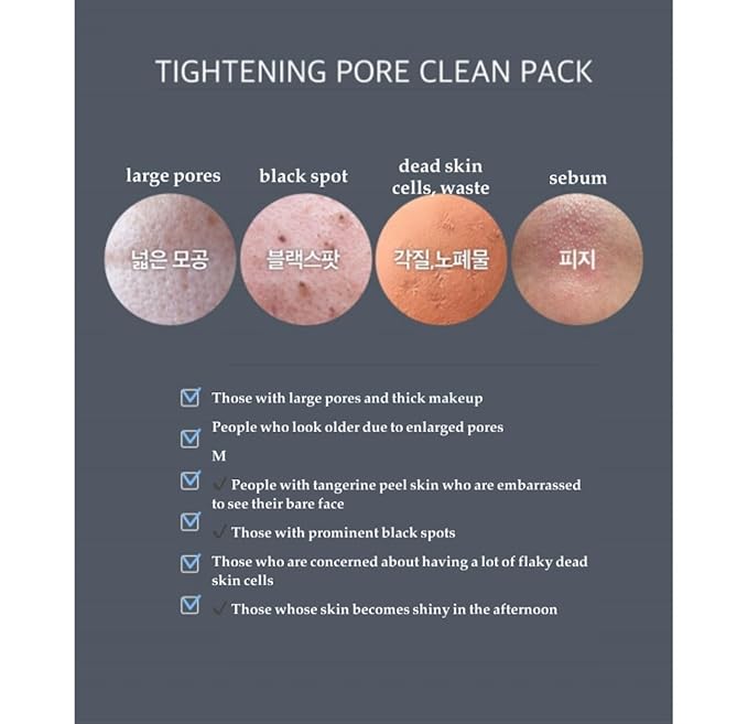Pore Tightening & Cleaning Mask (5.3oz) - Deep Cleansing Mask for Blackhead Removel, Pore Reducing & Tightening. Kaolin, Allantoin, Bentonite. Korean Skin Care