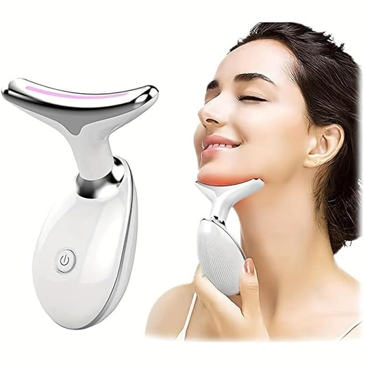 7-Color LED Facial Massager for Skin Care – Portable Multifunctional Face Massager Tool with Heat & Vibration, Anti-Aging & Wrinkle Reduction, Glossy White