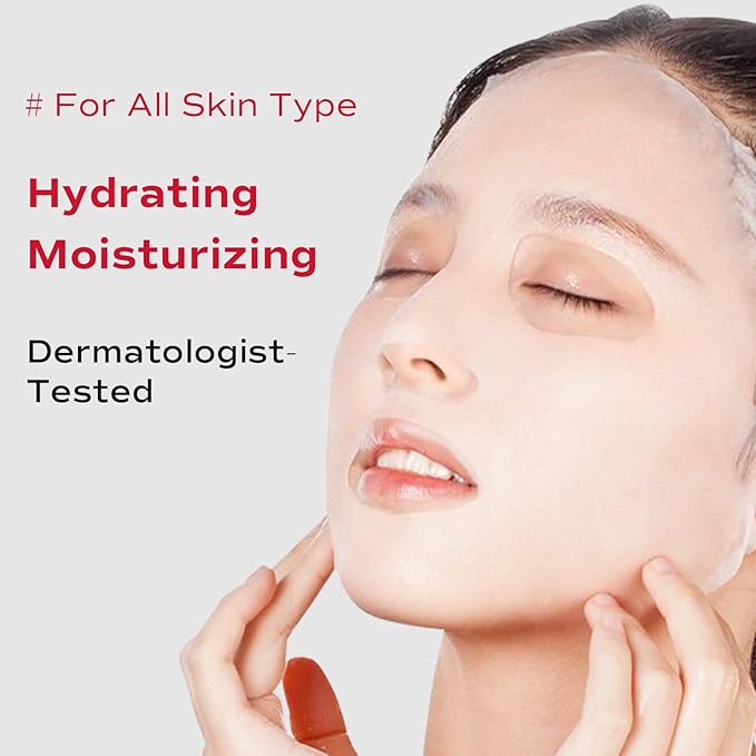 Collagen Face Mask - Hydrating & Moisturizing Sheet Mask with Natural Centella Asiatica for Soothing Skincare, Deeply Nourishing Dry Skin 10-Count