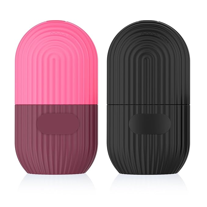2pcs Ice Roller for Face and Eye, Silicone Ice Facial Roller Ice Holder, Face Ice Mold Skin Care, Face Icers Reusable Ice Cube Roller for Shrink Pores Anti Wrinkle Reduce Puffiness, Black Rose