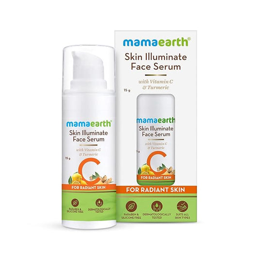 Mamaearth Vitamin C Skin Illuminate Face Serum for Radiant Skin | Helps Reduce Fine Lines & Wrinkles | Radiance Serum with Turmeric | Suits All Skin Types | 0.51 Fl Oz/15ml