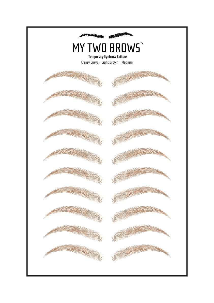 (10 pairs) Light Brown Temporary Eyebrow Tattoo - Medium Size - Waterproof & Smudgeproof - Classy Curve Style Eyebrow Stickers - Sheet Lasts up to 30 Days - Won't Work on Existing Brows