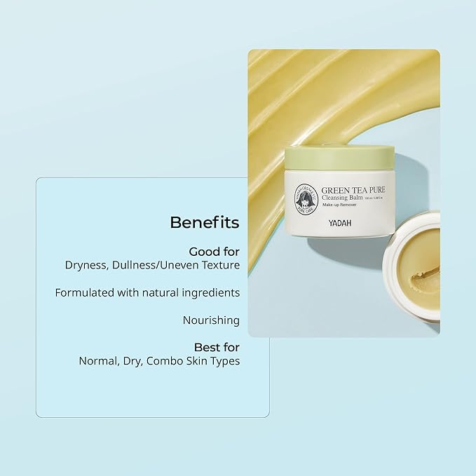 YADAH Green Tea Cleansing Balm (3.38fl oz) - Makeup Remover, Moisturizing, Residue-Free. Korean Skin Care. Vegan, Hypoallergenic.