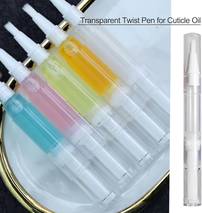 12Pcs Empty Cuticle Oil Pen Nail Oil Pen Transparent Twist Pens with Brush Tip for Lip Gloss Nail Polish Eyelash Growth Liquid with 16Stickers (3ML)