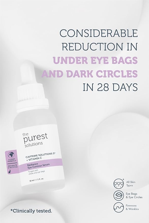 The Purest Solutions Radiance Eye Contour Serum (Caffeine Solutions 5% + Vitamin C) - Bright & Rested Appearance - Skin Tone Difference Reduction - Under-Eye Bag Care - Vegan | Cruelty Free (1 fl. oz)