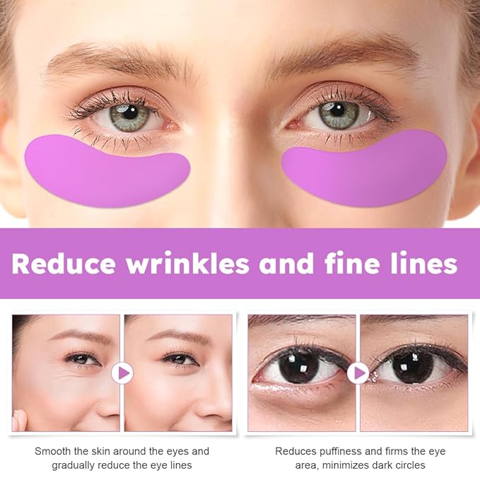 Bibabala Under Eye Patches Silicone Patch Set With Case Cream Applicator Reusable Silicone(Transparent Pink Blue Purple)