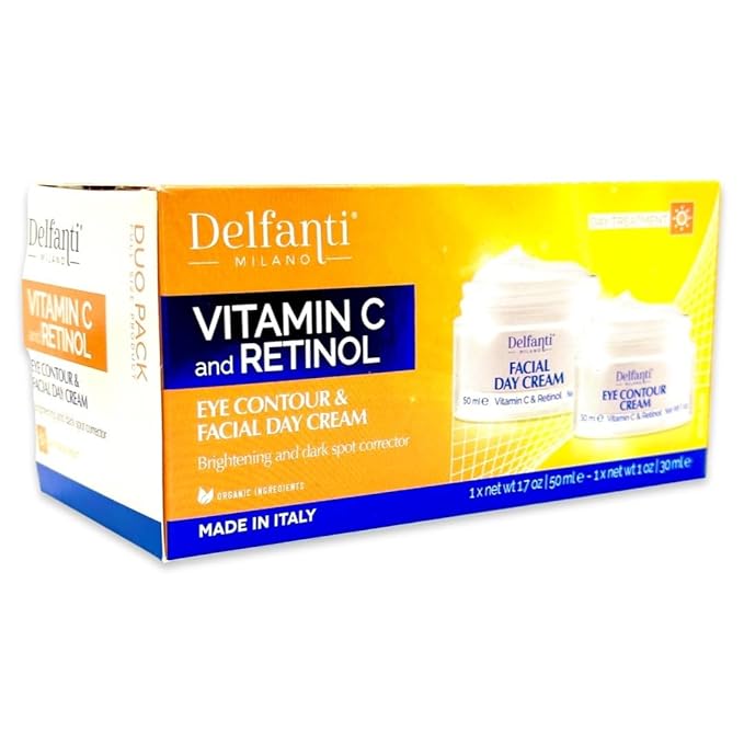 VITAMIN C & RETINOL DUO PACK Full Size Facial Day Cream and Eye Contour Cream • Brightening and Dark Spot Corrector
