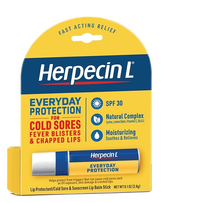 Herpecin L Lip Balm Stick 30 SPF 0.1 Ounce Tube Cold Sore Sun & Fever Blisters and Chapped Lips Relief Lip Balm with SPF30 and Lysine (Pack of 2)