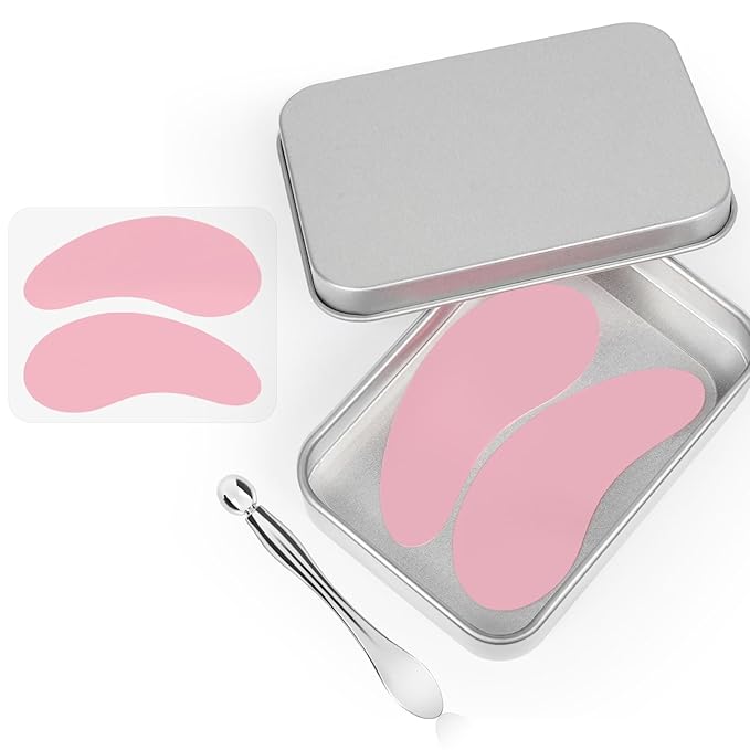 2PCS Under Eye Patches Silicone, Reusable Under Patches Plump Fine Lines & Wrinkles with Metal Eye Cream Applicator, Tin Case