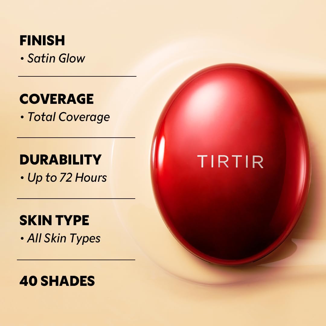 TIRTIR Mask Fit Red Cushion Foundation | Full coverage, Weightless, Skin fit, Satin Glow Finish, Korean Makeup BB Foundation, beauty, Tattoo cover up, Buildable (#34W Toffee, 0.63 Fl Oz)