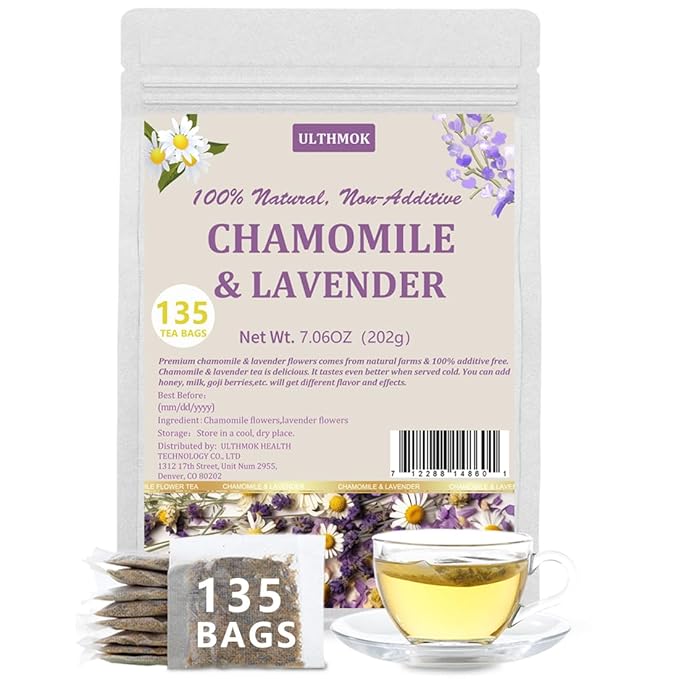 135 Premium Chamomile & Lavender Tea Bags,Relief & Caffeine Free & 100% Natural.