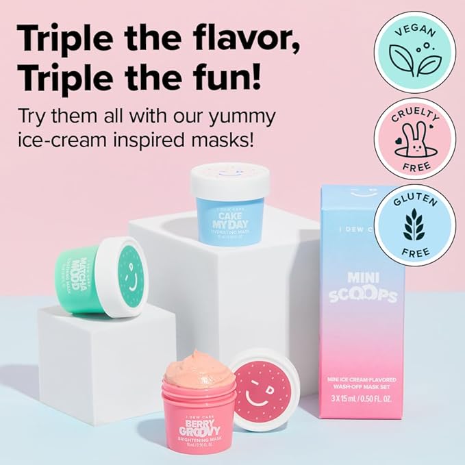 I DEW CARE Wash Off Face Mask Gift Set - Mini Scoops | Hyaluronic Acid, Korean Self Skincare, Facial Treatment, Vegan, Cruelty-Free, Paraben-Free, Exfoliating, Soothing