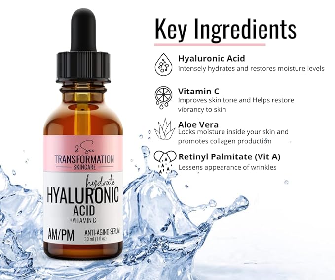 Vitamin C Serum, Hyaluronic Acid Serum for Face, Anti Aging, Menopause Support, Skin Care Products, Smooth & Tightening Skincare, Dark Spot Remover_2 See Transformation Skincare, 1 oz