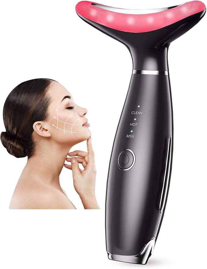 Neck Face Massager, 3-in-1 Facial Massager, Face Sculpting Tool for Skin Care at Home with Vibration and Thermal (Black)