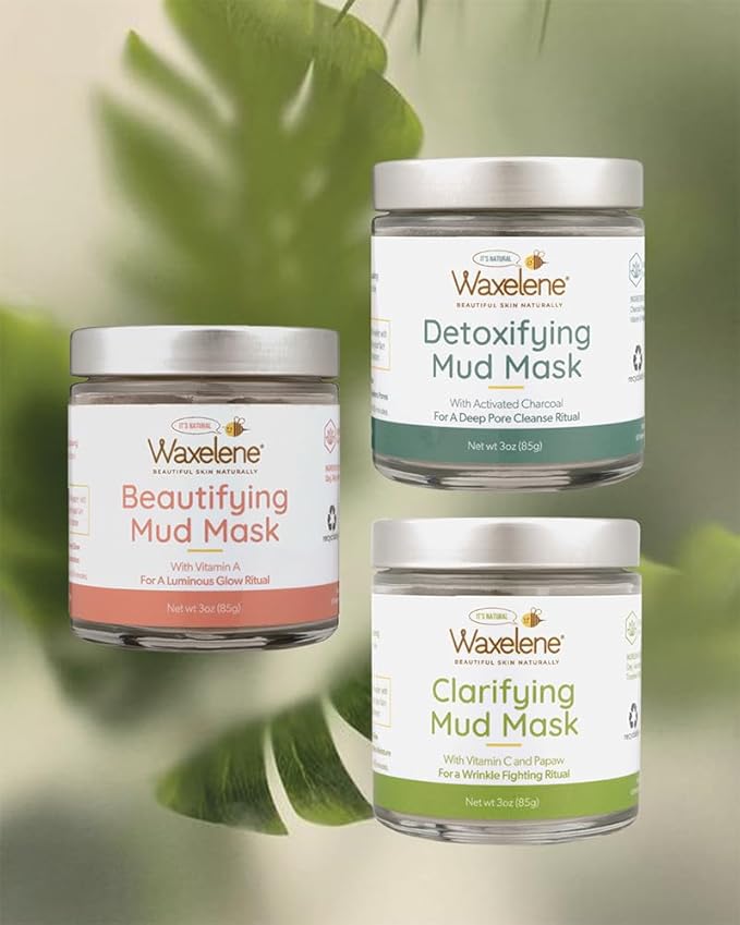 Waxelene Clarifying Mud Mask Dry Blend - Wrinkle Fighting Ritual Cleans Pores Hydrates Nourishes Skin Vitamin C Papaw Bentonite French Green Clay