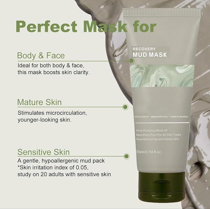 Relief Mud Face and Body Mask, Deep Pore Cleanser, Hydrating and Moisturizing, 91.8% Nature-Derived Ingredients