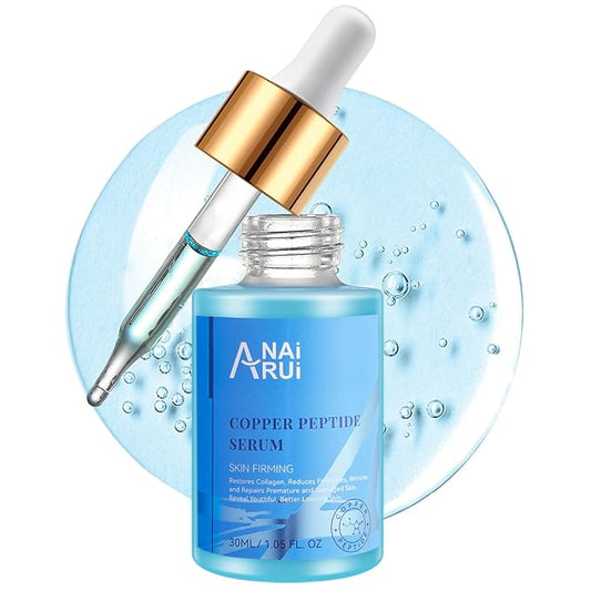 ANAI RUI Copper Peptides Serum for Face -Copper Peptide Face Serum + Hyaluronic Acid - Reduces Fine Lines & Wrinkles, Plumping and Radiant Skin, 1.fl.Oz
