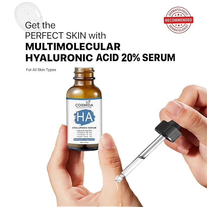 Hyaluronic Acid Serum for Face with Vitamin B5,Pure Hyaluronic Acid Anti-Aging Serum for Plump up skin with intense hydration,Best for Dry, Dehydrated and Sensitive Skin,for Men & Women 2fl.oz