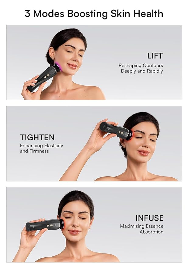 3-in-1 Red Light Therapy for Face and Neck, Skin Tightening Device True Beauty Glow Facial Massager for Skin Care, Effective Wrinkle Reduction Anti-Aging with Lifting, Tightening, Infusing