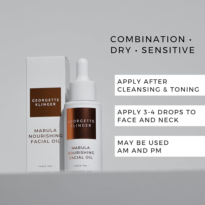 Marula Nourishing Facial Oil - Anti-Aging Serum: Minimize Pores, Diminish Lines, and Wrinkles for Plump Hydrated Skin and Improve Skin Barrier with 10 Natural Oils - 1 oz by Georgette Klinger