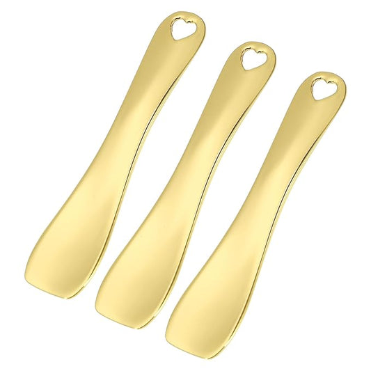 VOCOSTE 3 Pcs Makeup Spatula Mini Spoon, Eye Cream Massage Sticks Beauty Scoop, for Facial Cosmetic Face Cream, Zinc Alloy Heart Shape 2.36"x0.49", Gold Tone