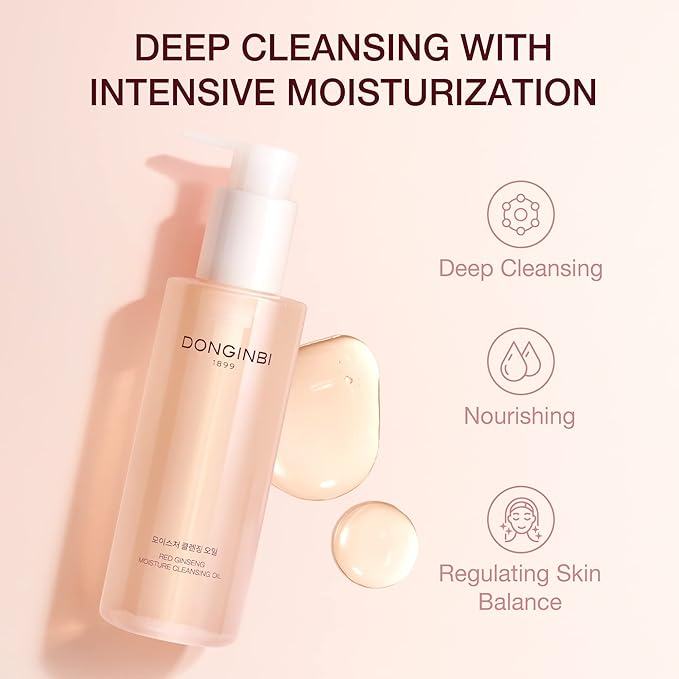 【Upgraded】DONGINBI Red Ginseng Moisturizing & Deep Cleansing Oil - Mild, Non-Greasy, Hypoallergenic Korean Skin Care, Removes Thick Makeup, Moisturizing Face Cleanser with Natural Ingredients 6.7 Fl.Oz(200ml) by Korea Ginseng Corp