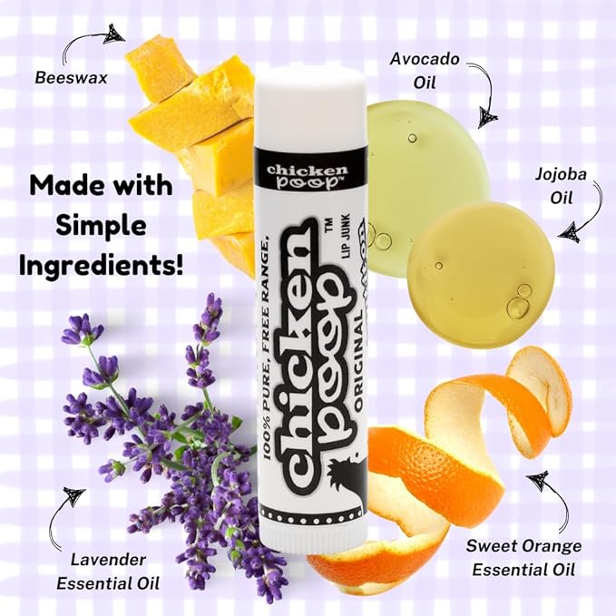 .15 oz. Chicken Poop® ORIGINAL FLAVOR Lip Junk for Dry, Chapped Lips, LIP BALM PACK OF 4